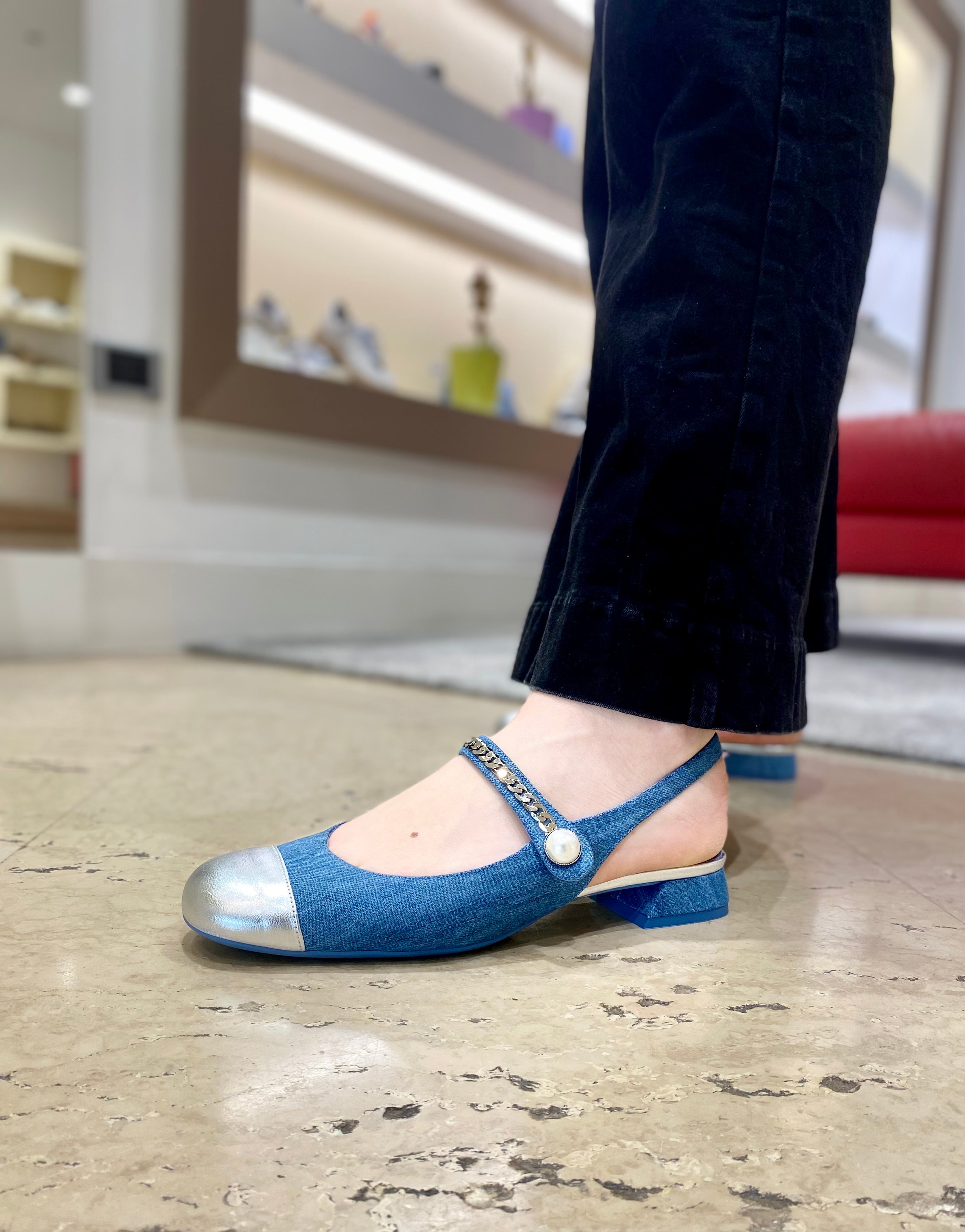 Décolleté Slingback Donna Festa Yolanda Jeans con Puntale Silver pe25 - Calzature Nucca
