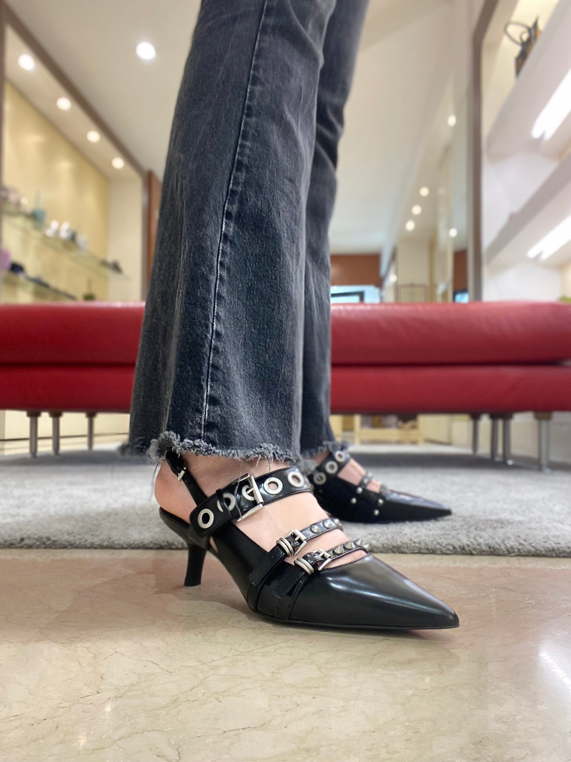 Slingback Ash Babel Pelle Nera Spazzolata con Cinturini e Borchie Pe25 - Calzature Nucca