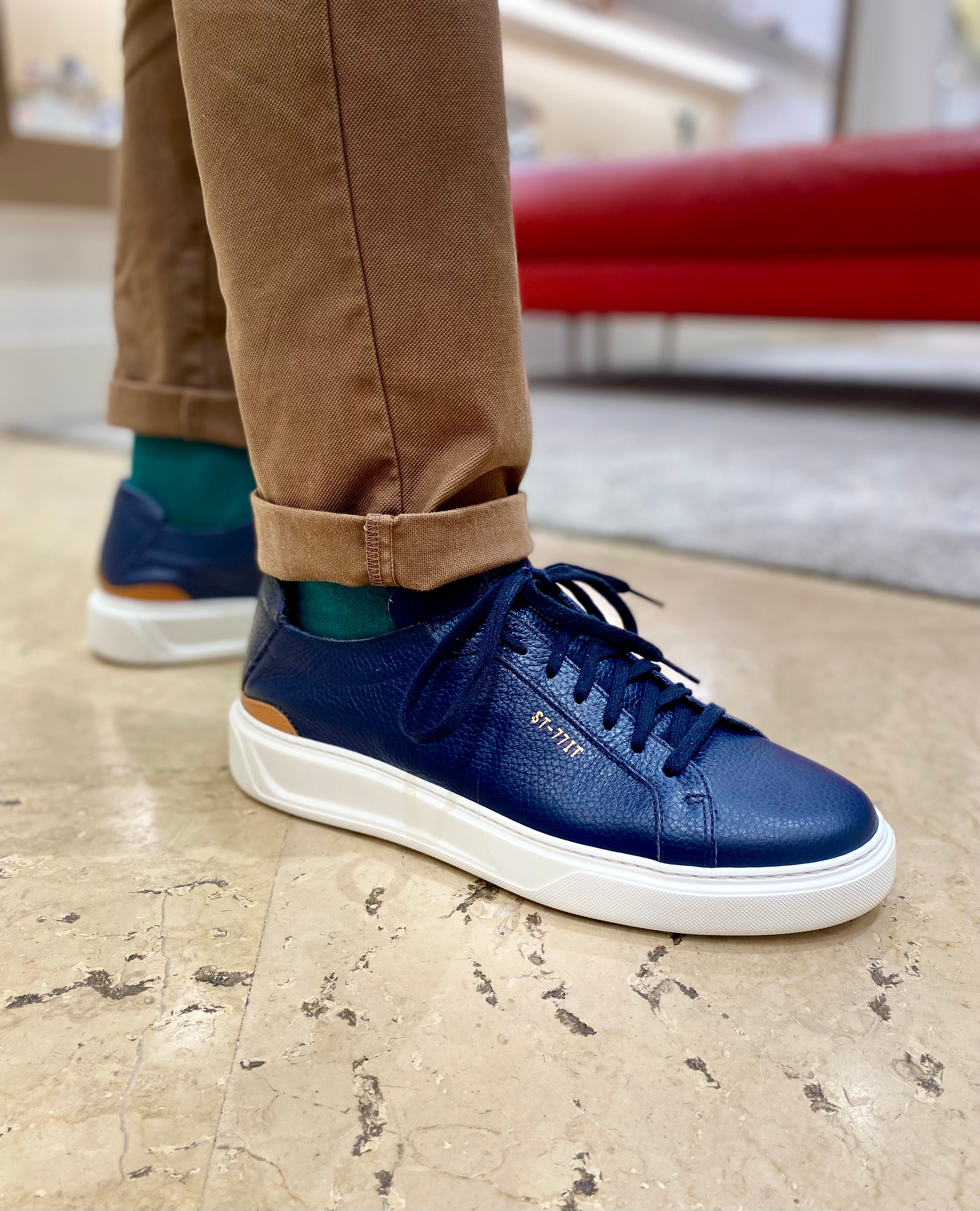 Sneakers Uomo Stokton 255u Vitello Bottalato Blu Sfoderato Pe25 - Calzature Nucca