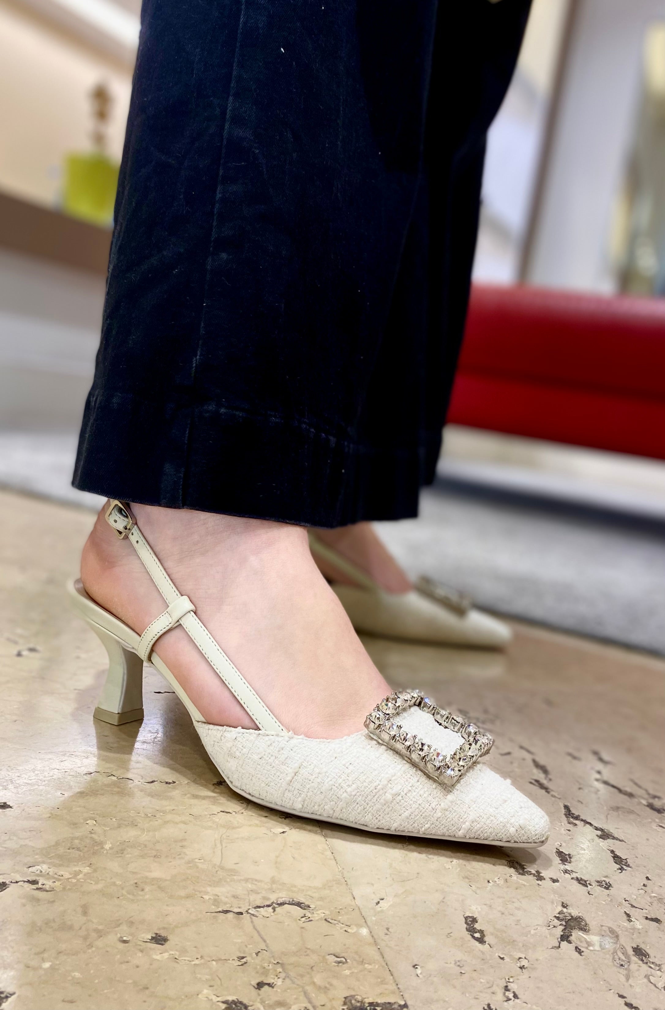 Décolleté Slingback Donna Festa Stefi Pan Cream con Fibbia gioiello pe25 - Calzature Nucca