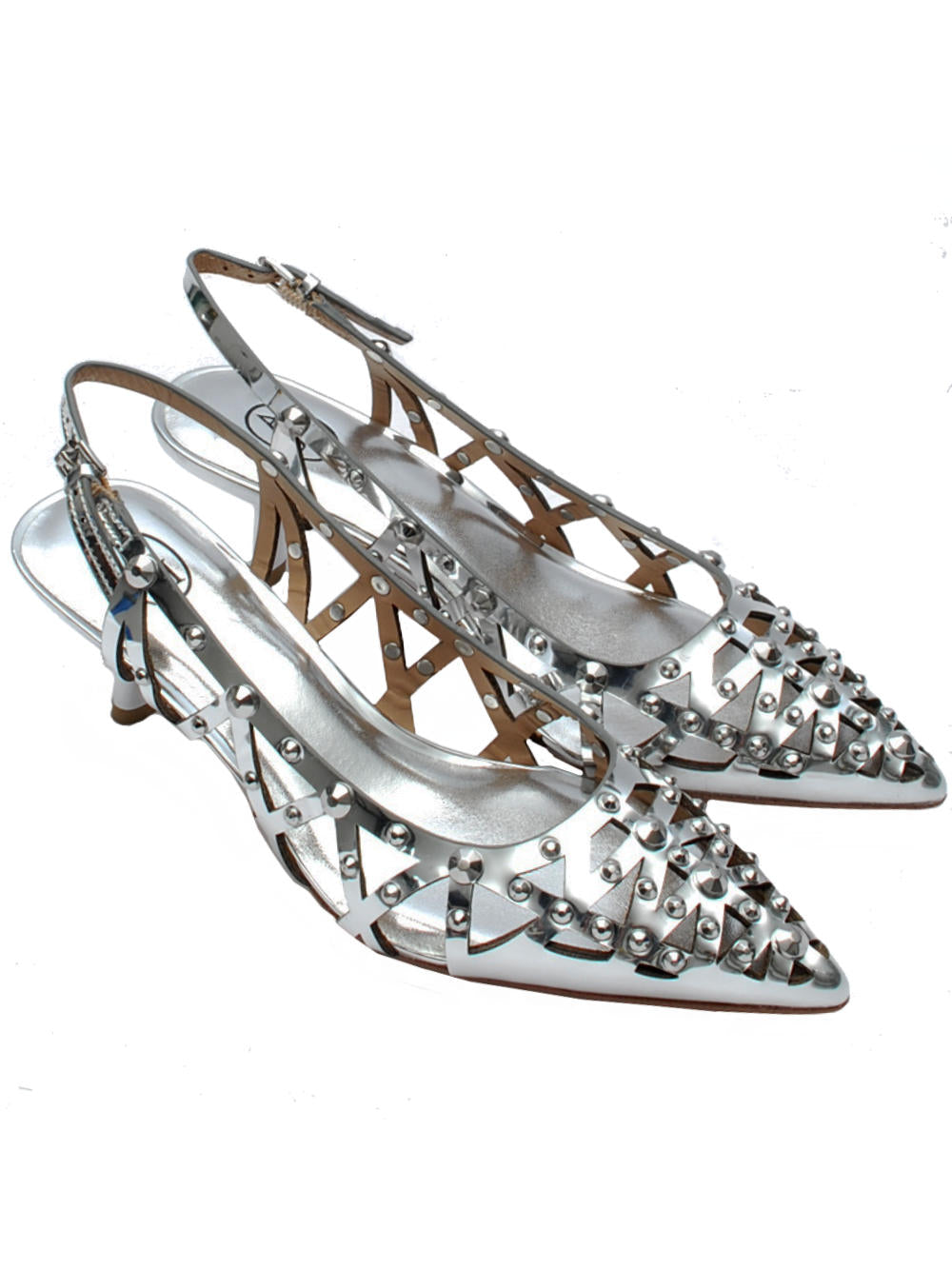 Slingback Donna Ash Bizarre Specchio Argento Borchie - Calzature Nucca