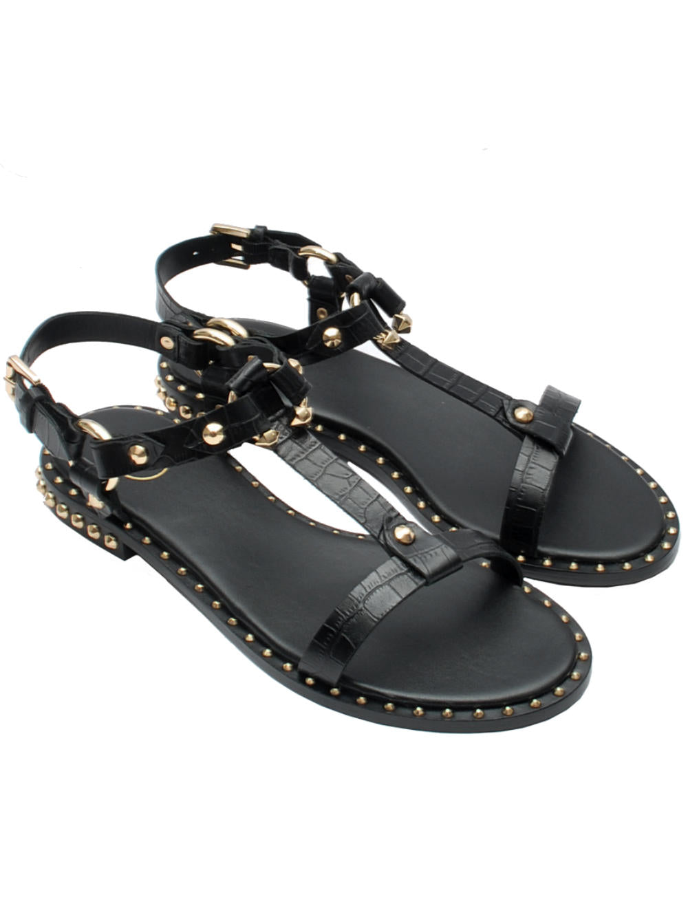 Sandalo a T Ash Patsy Bis Black - Borchiette Oro Pe25 - Calzature Nucca