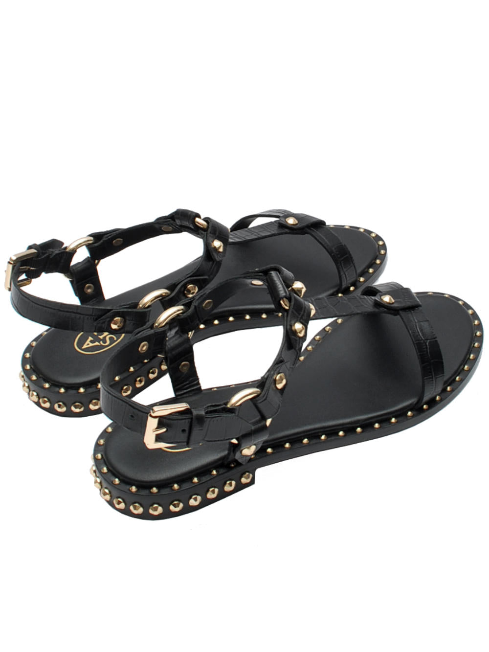 Sandalo a T Ash Patsy Bis Black - Borchiette Oro Pe25 - Calzature Nucca
