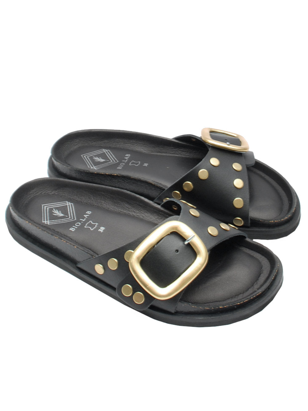 Ciabatte BIOLAB Sofia Big Buckle Gold: Stile deciso e comfort senza compromessi!