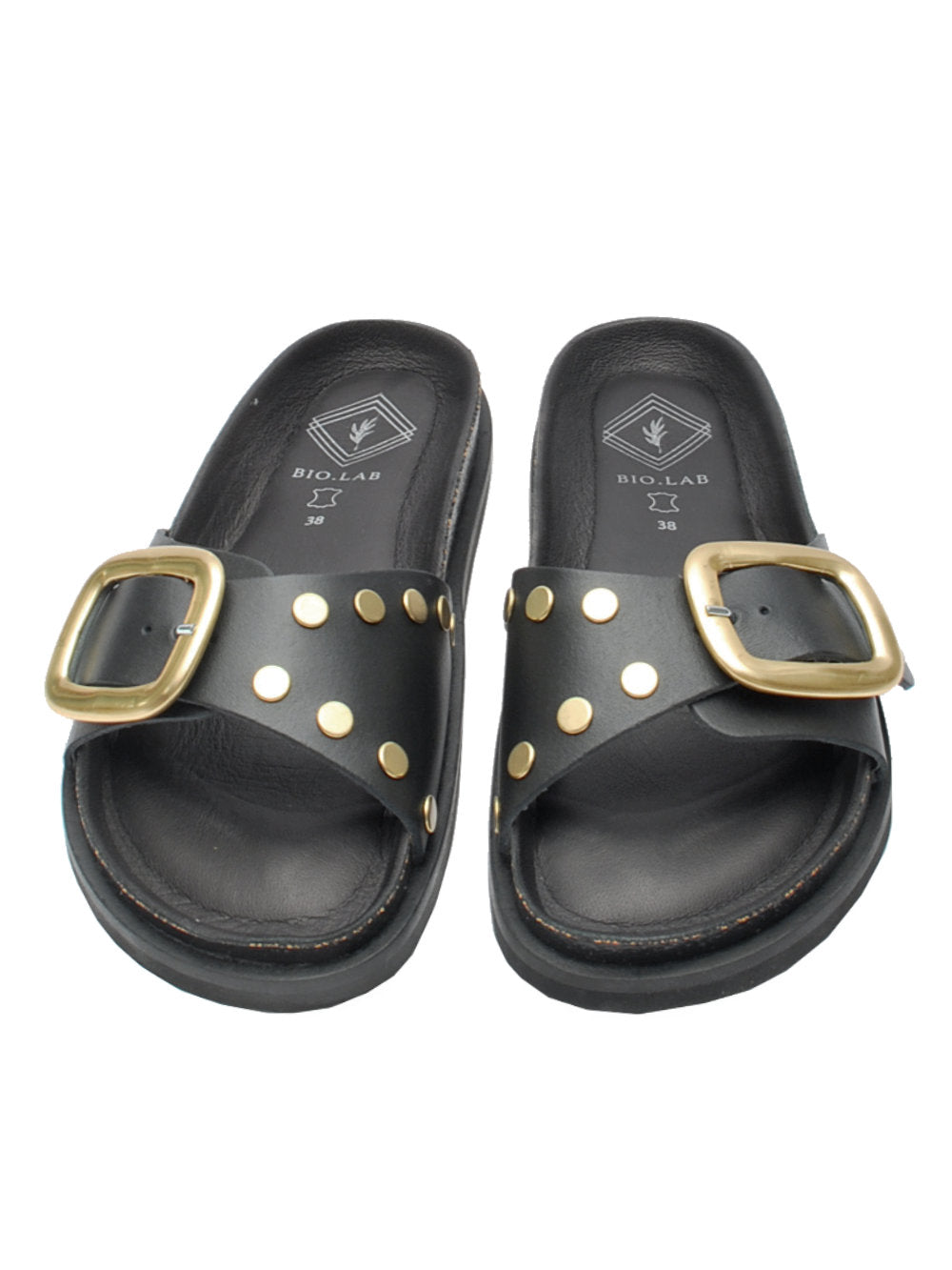 Ciabatte BIOLAB Sofia Big Buckle Gold: Stile deciso e comfort senza compromessi!