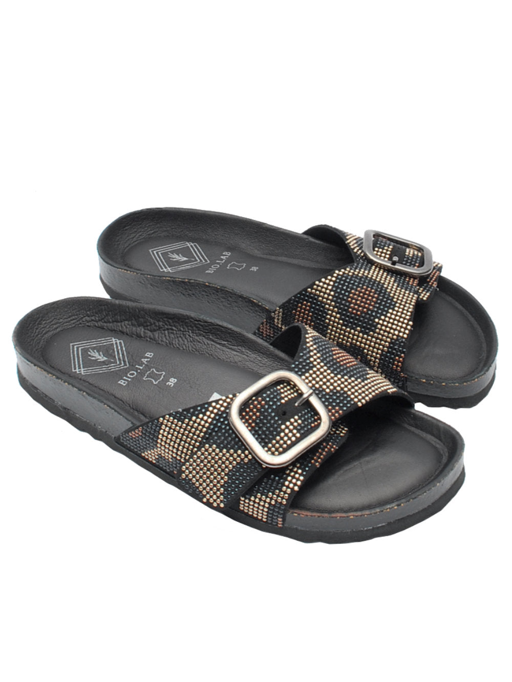 Ciabattine BIOLAB Sofia Big Buckle Studs: Nere, maculate e con fibbia maxi! Pe25