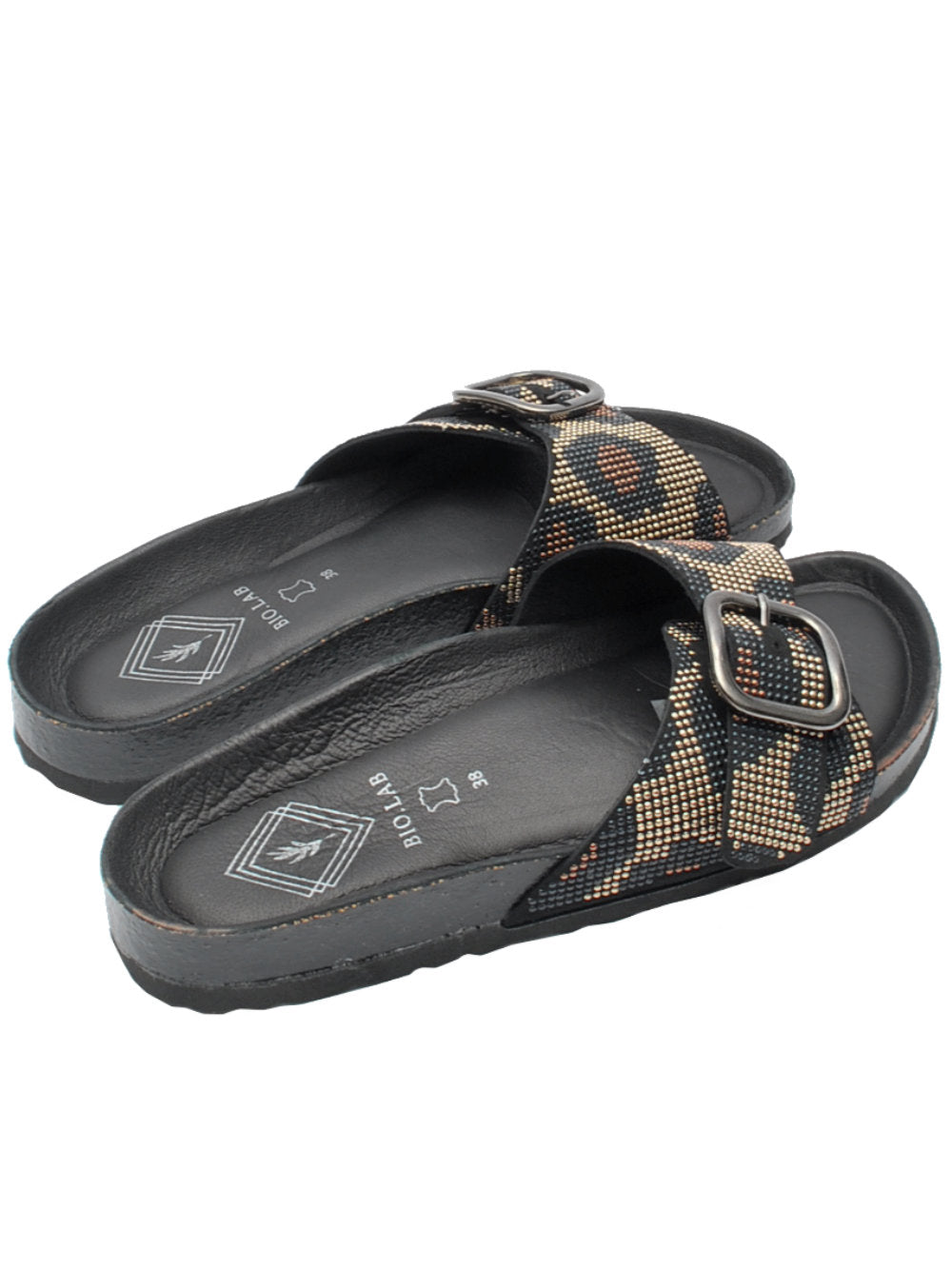 Ciabattine BIOLAB Sofia Big Buckle Studs: Nere, maculate e con fibbia maxi! Pe25