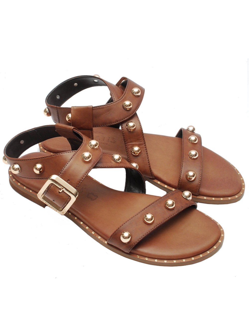 Sandali Donna Caryatis 62041 Brown con Fascia Incrociata - Calzature Nucca