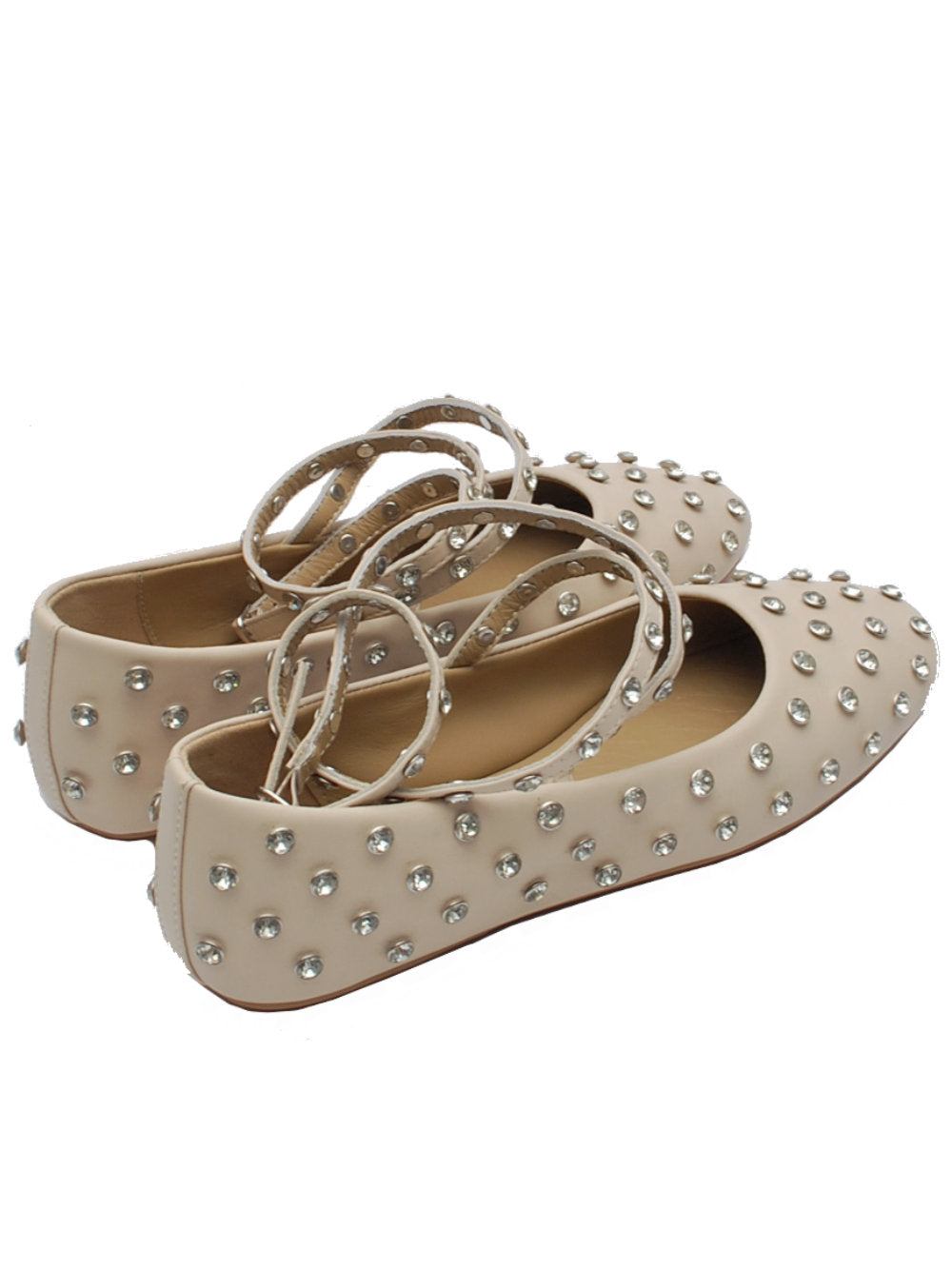 EKP Ballerina 3917K Pelle Beige con Cristalli e Cinturino Caviglia Pe25 Calzature Nucca