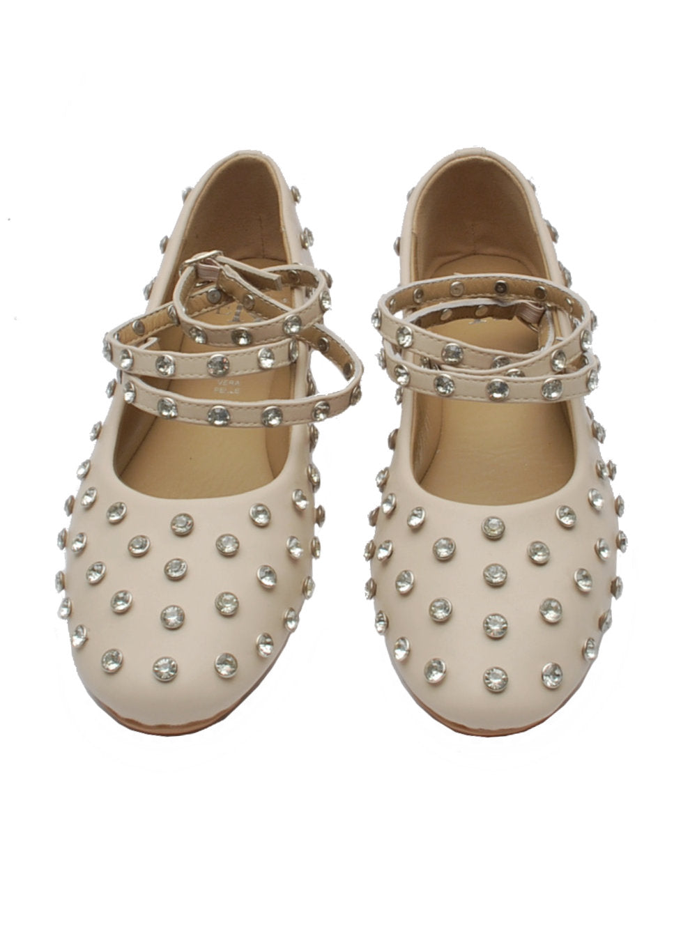 EKP Ballerina 3917K Pelle Beige con Cristalli e Cinturino Caviglia Pe25 Calzature Nucca