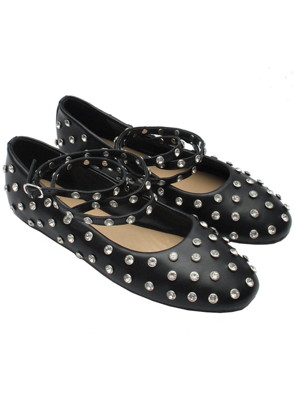 EKP Ballerina 3917K Pelle Nera con Cristalli e Cinturino Caviglia Pe25 Calzature Nucca