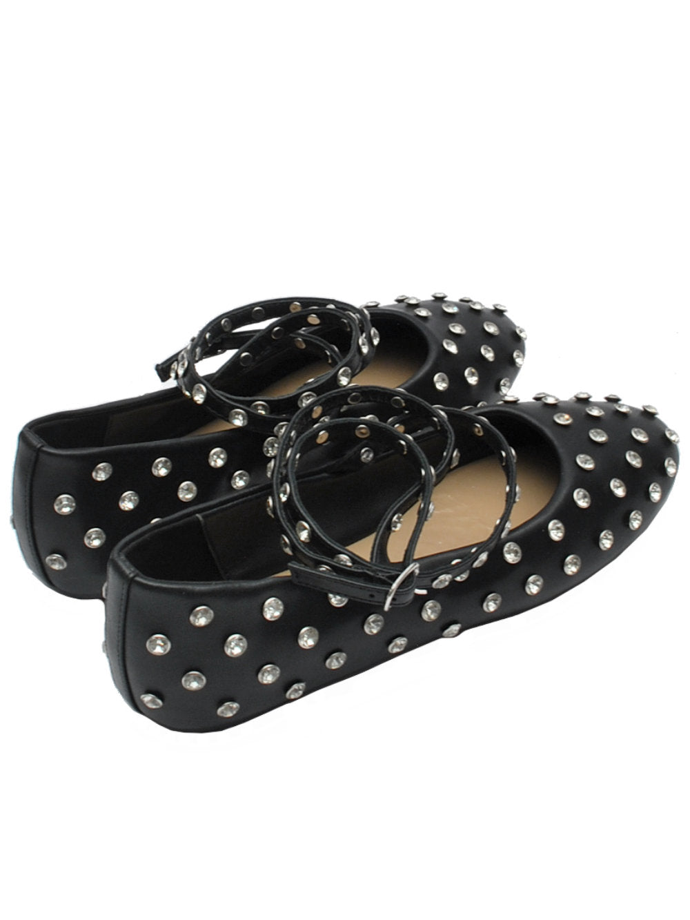 EKP Ballerina 3917K Pelle Nera con Cristalli e Cinturino Caviglia Pe25 Calzature Nucca