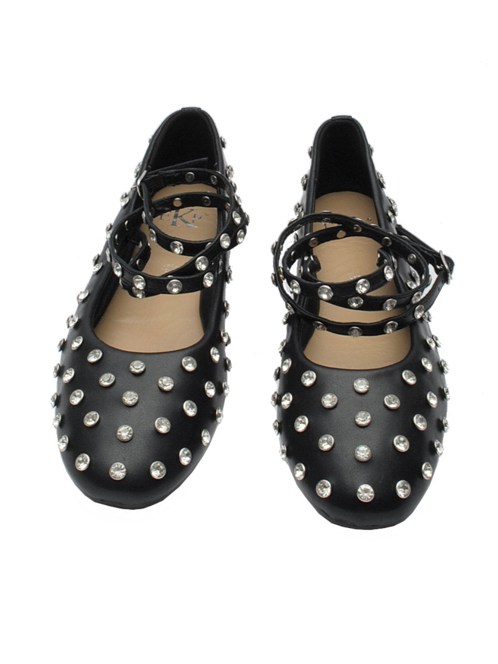 EKP Ballerina 3917K Pelle Nera con Cristalli e Cinturino Caviglia Pe25 Calzature Nucca