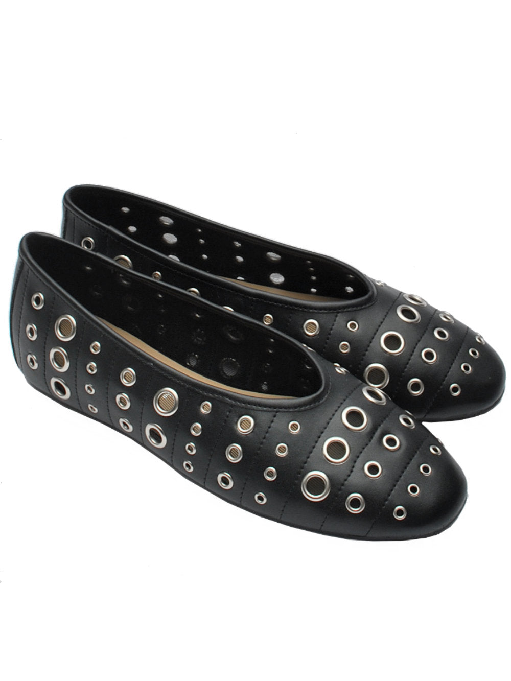 EKP Ballerina 3920K Pelle Nera con Occhielli Metallici Pe25 Calzature Nucca