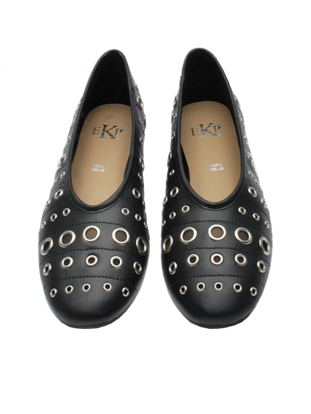 EKP Ballerina 3920K Pelle Nera con Occhielli Metallici Pe25 Calzature Nucca