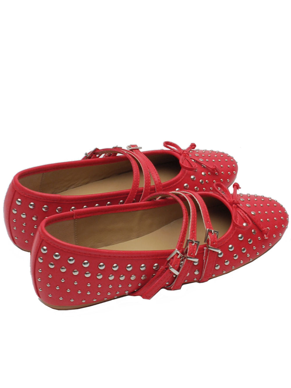 EKP Ballerina 3921K Pelle Rossa con Borchie e Cinturini Pe25 - Calzature Nucca