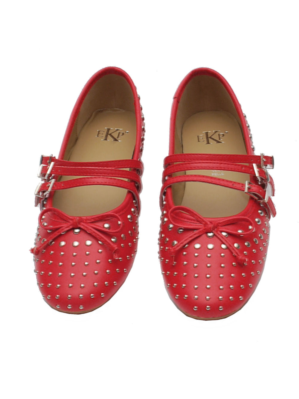 EKP Ballerina 3921K Pelle Rossa con Borchie e Cinturini Pe25 - Calzature Nucca