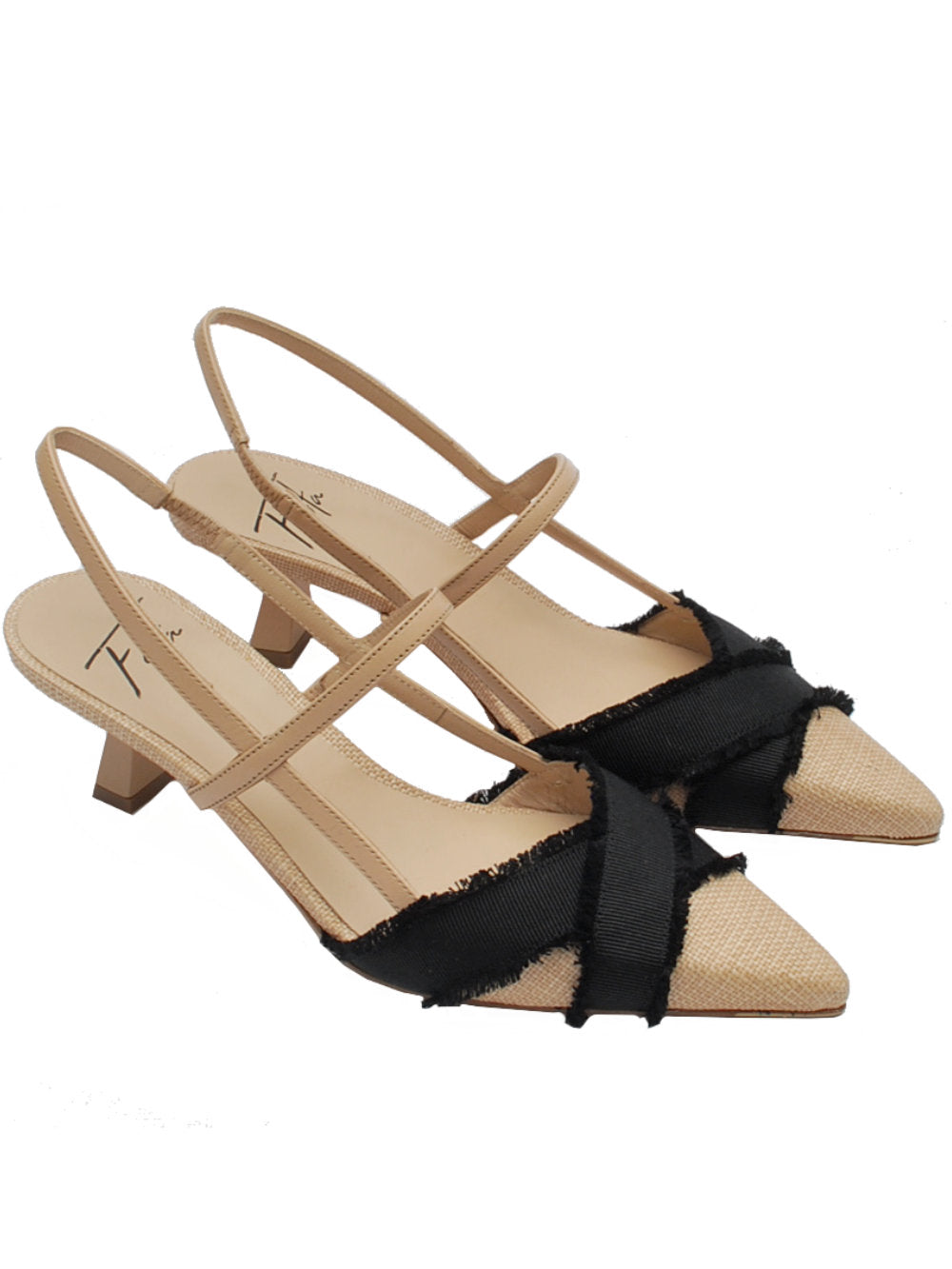 Décolleté Slingback Donna Festa Mirelle Farro Lino Gros Nero pe25 - Calzature Nucca
