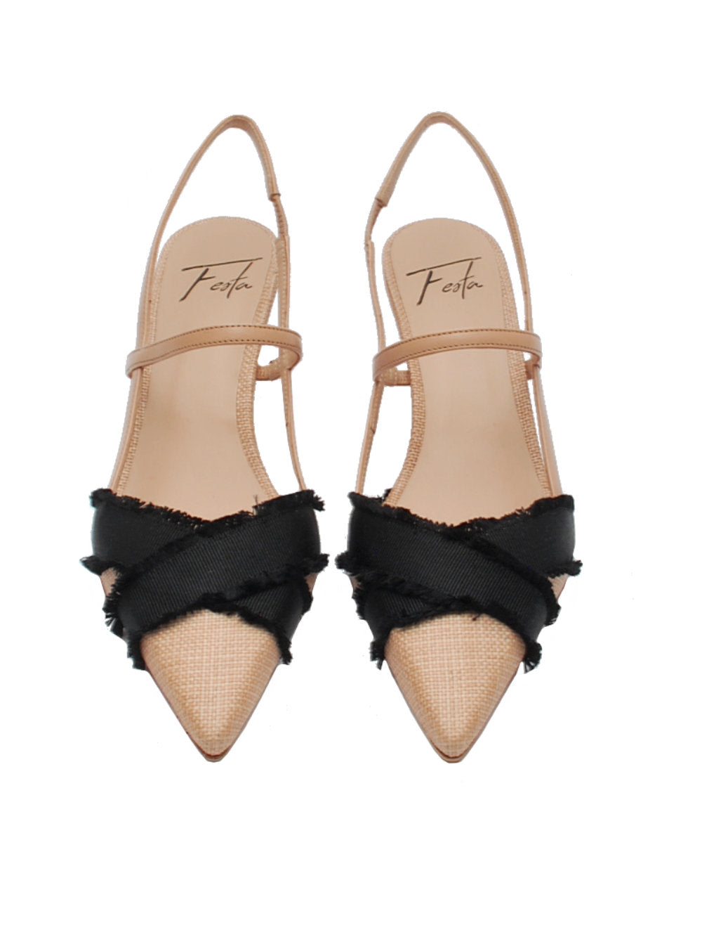 Décolleté Slingback Donna Festa Mirelle Farro Lino Gros Nero pe25 - Calzature Nucca