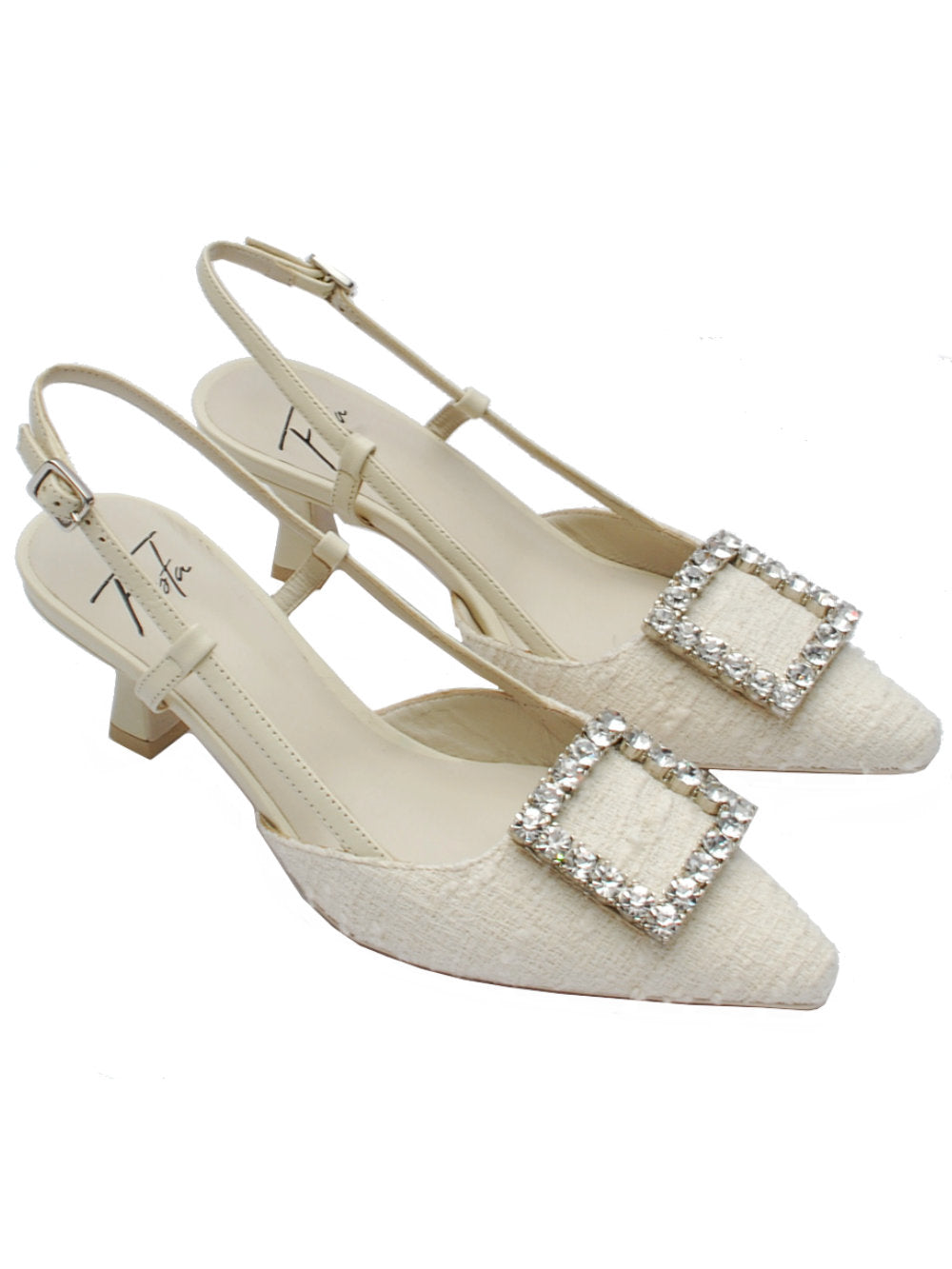Décolleté Slingback Donna Festa Stefi Pan Cream con Fibbia gioiello pe25 - Calzature Nucca