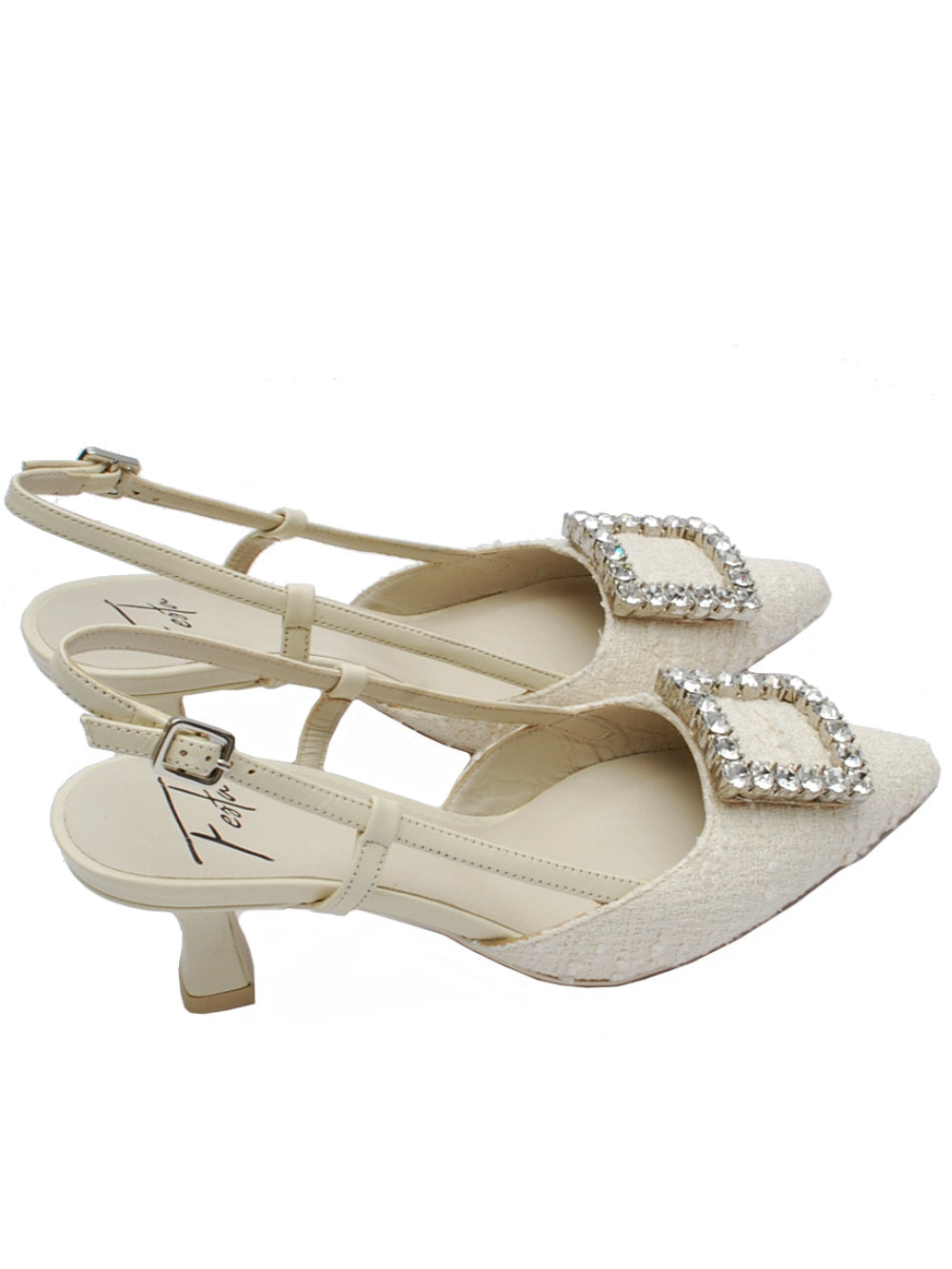 Décolleté Slingback Donna Festa Stefi Pan Cream con Fibbia gioiello pe25 - Calzature Nucca