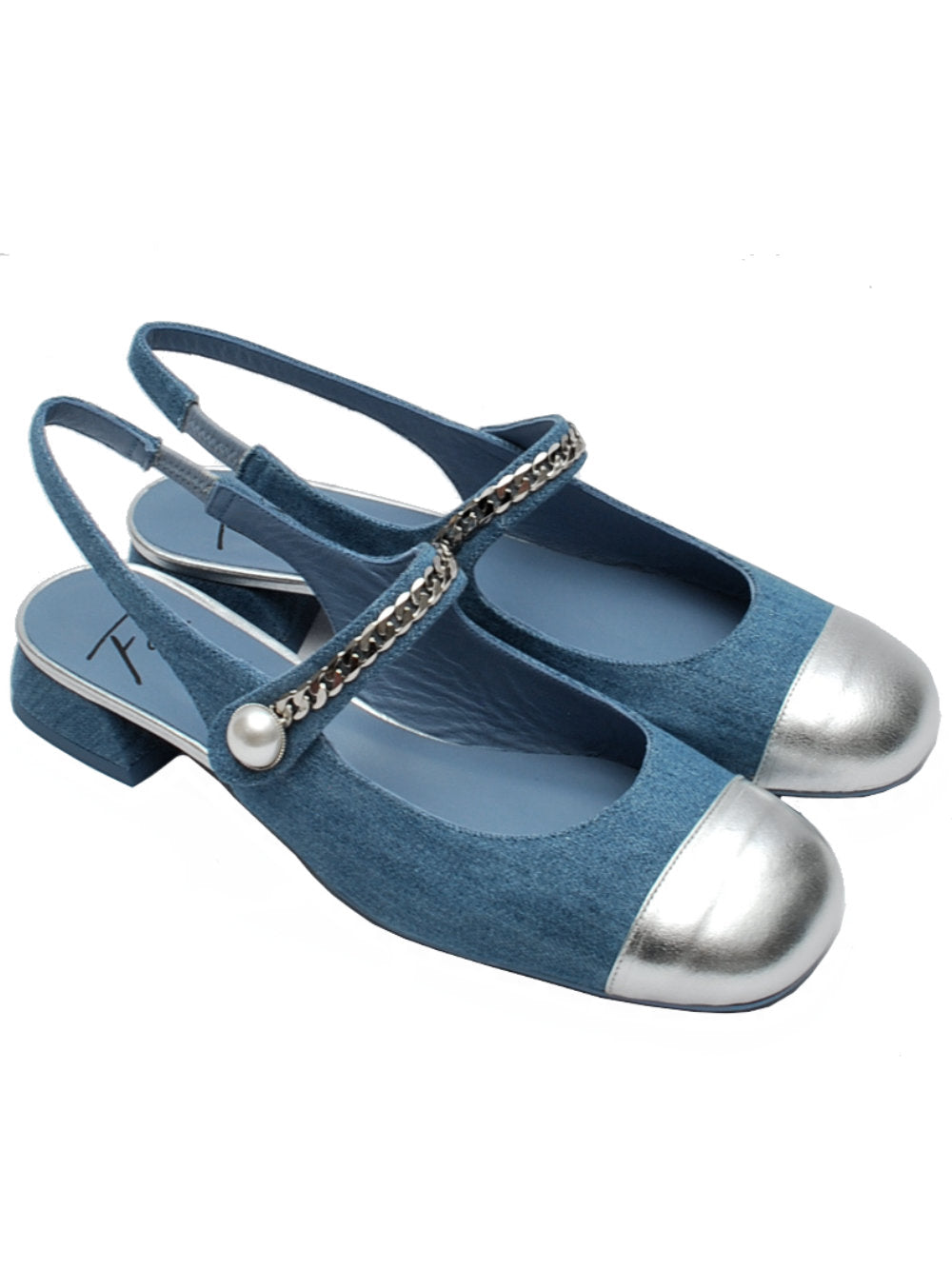 Décolleté Slingback Donna Festa Yolanda Jeans con Puntale Silver pe25 - Calzature Nucca