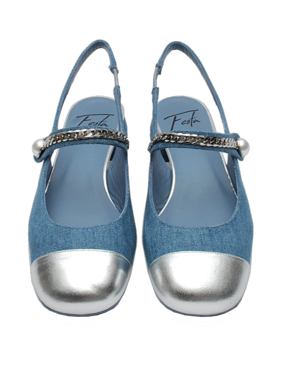Décolleté Slingback Donna Festa Yolanda Jeans con Puntale Silver pe25 - Calzature Nucca
