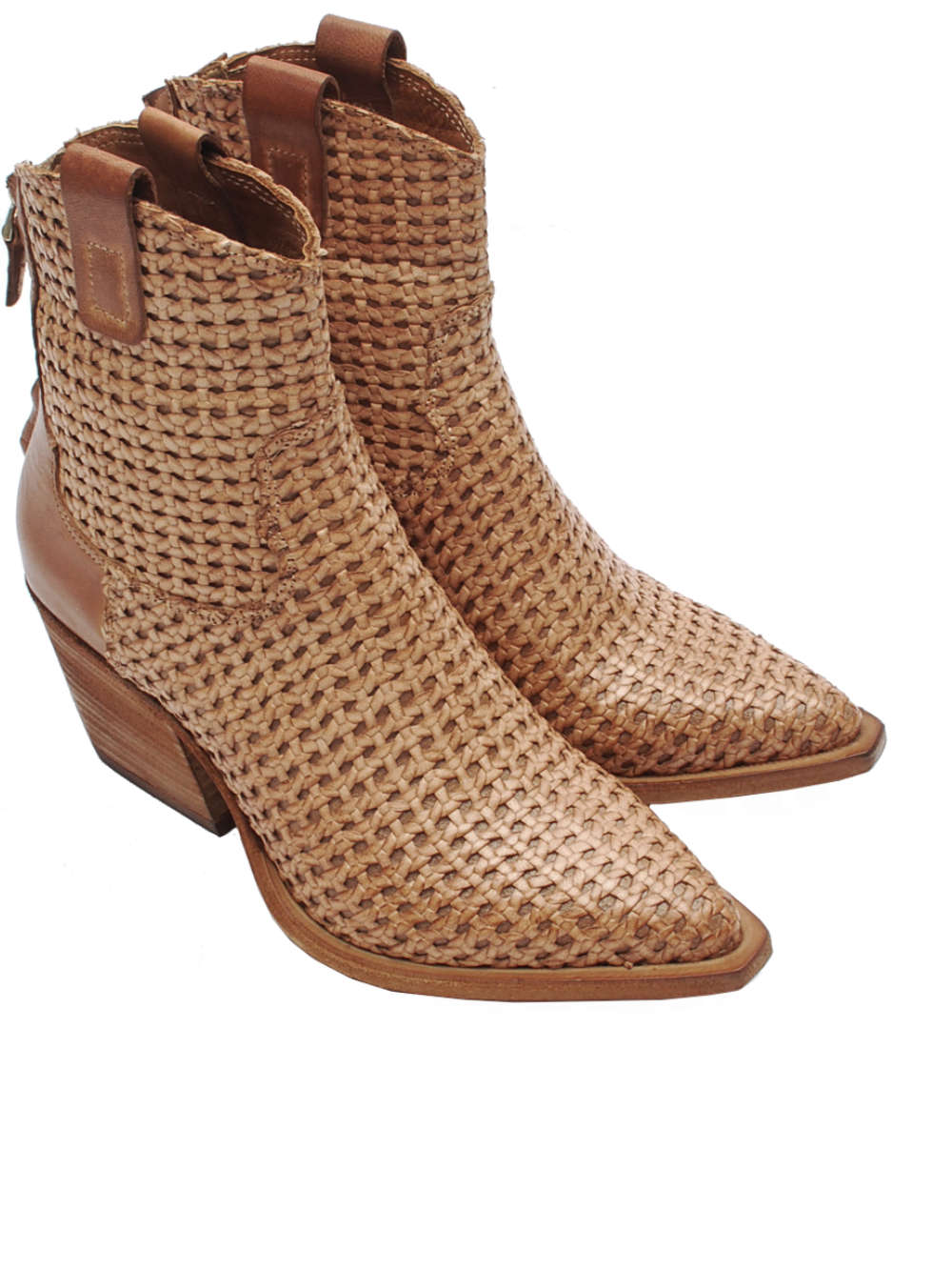 Stivaletti Texani Donna Juice M702M38 Pelle Intrecciata Cuoio Pe25 - Calzature Nucca