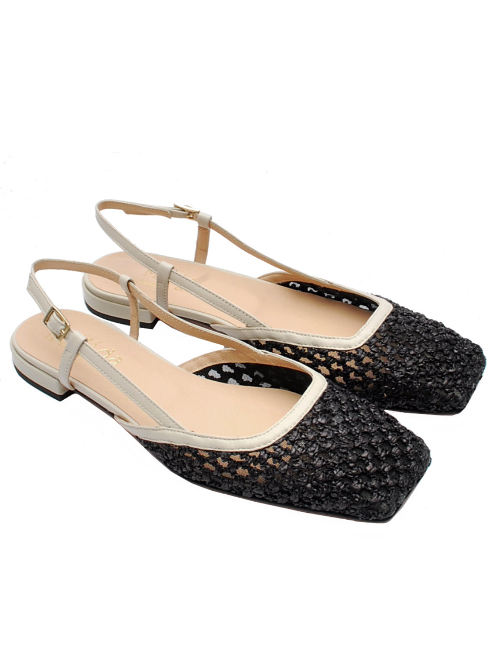 Slingback Bicolore Midarè 11 Rafia Nera e Pelle Latte Pe25 - Calzature Nucca