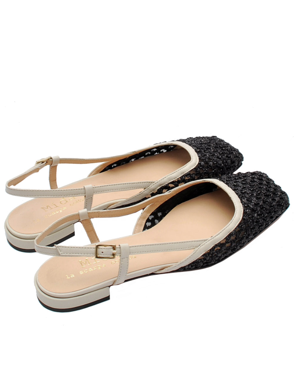 Slingback Bicolore Midarè 11 Rafia Nera e Pelle Latte Pe25 - Calzature Nucca