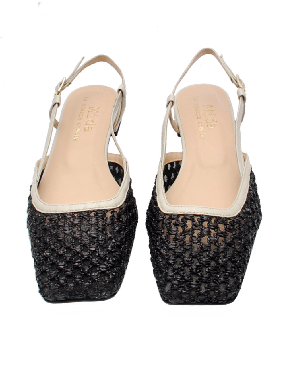 Slingback Bicolore Midarè 11 Rafia Nera e Pelle Latte Pe25 - Calzature Nucca