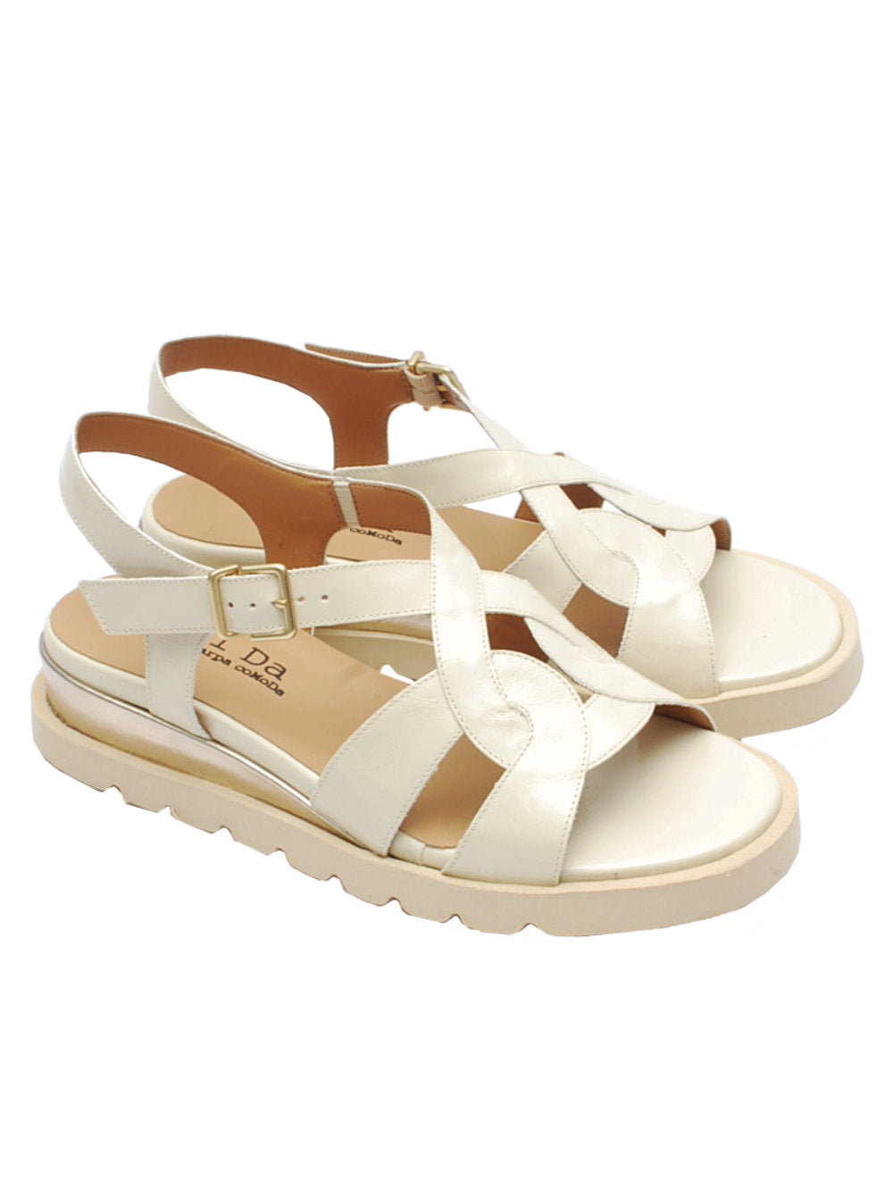 Sandali Donna Midare 202 in Pelle Lux Latte con Zeppa 3cm - Calzature Nucca