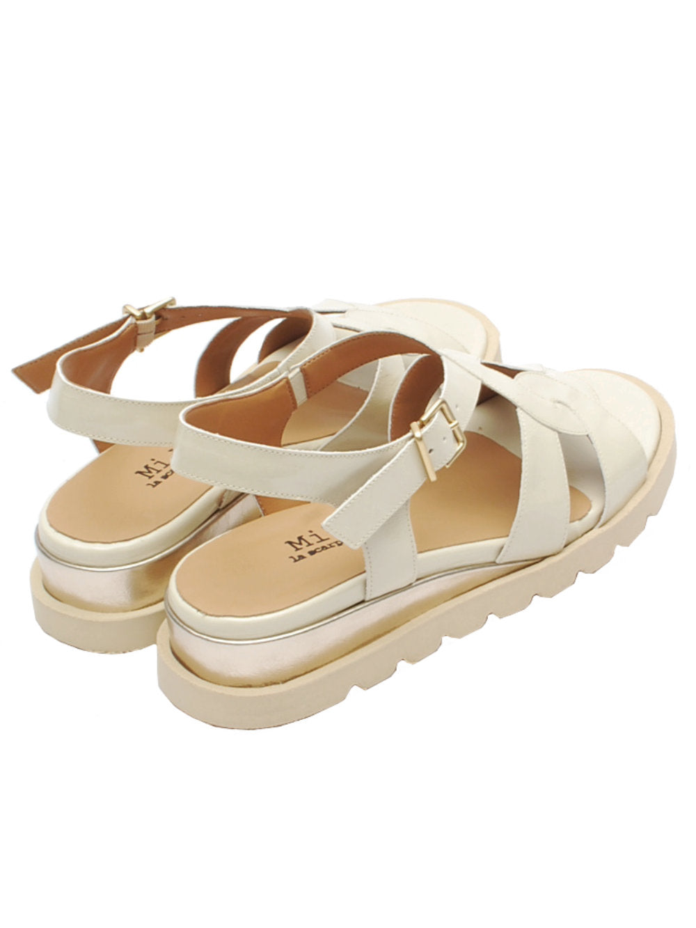 Sandali Donna Midare 202 in Pelle Lux Latte con Zeppa 3cm - Calzature Nucca