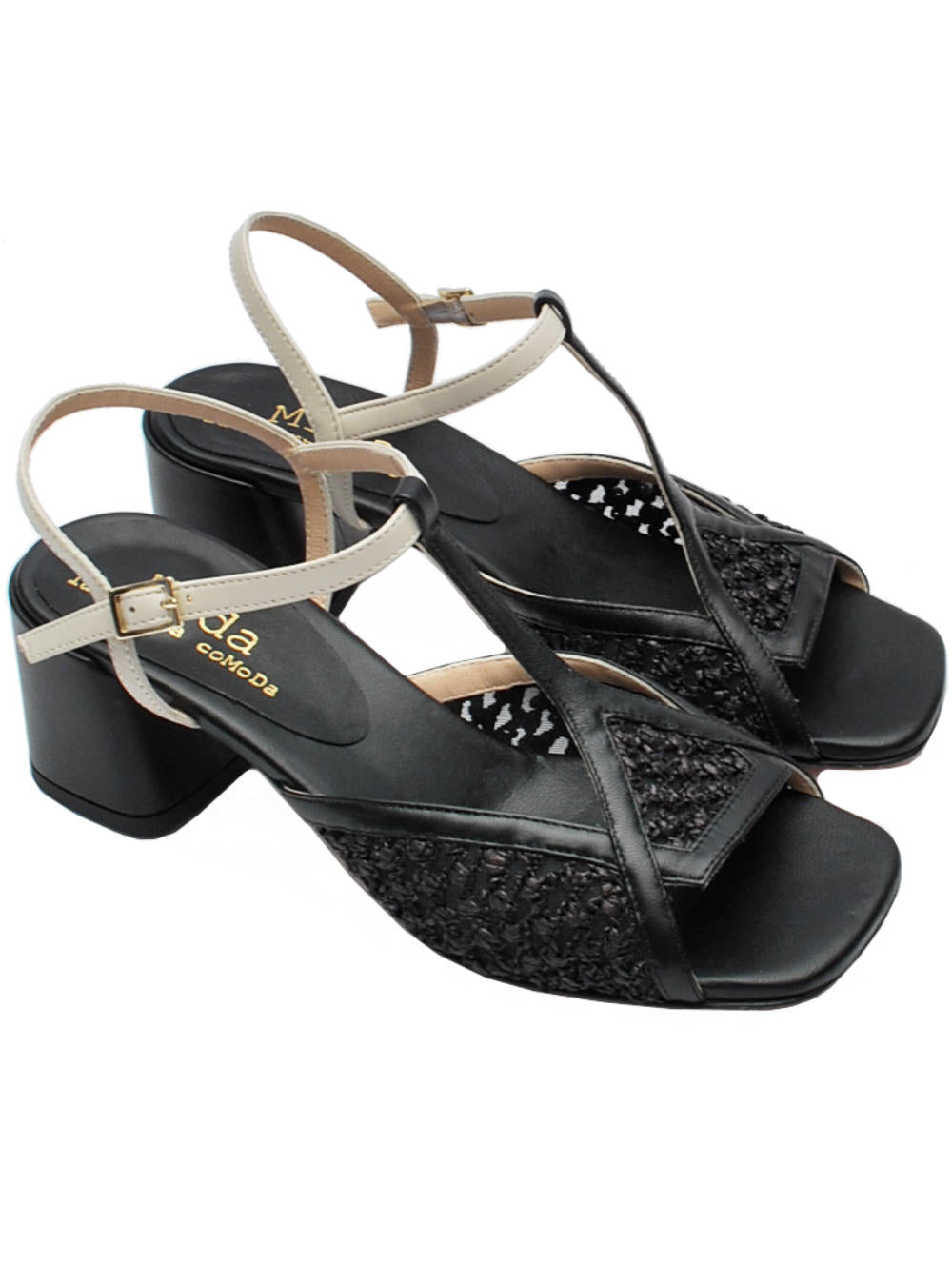 Midare Sandalo 85 Nappa e Rafia Nera | Tacco 5cm | Artigianale Made in Italy Pe25 | Calzature Nucca (Copia)