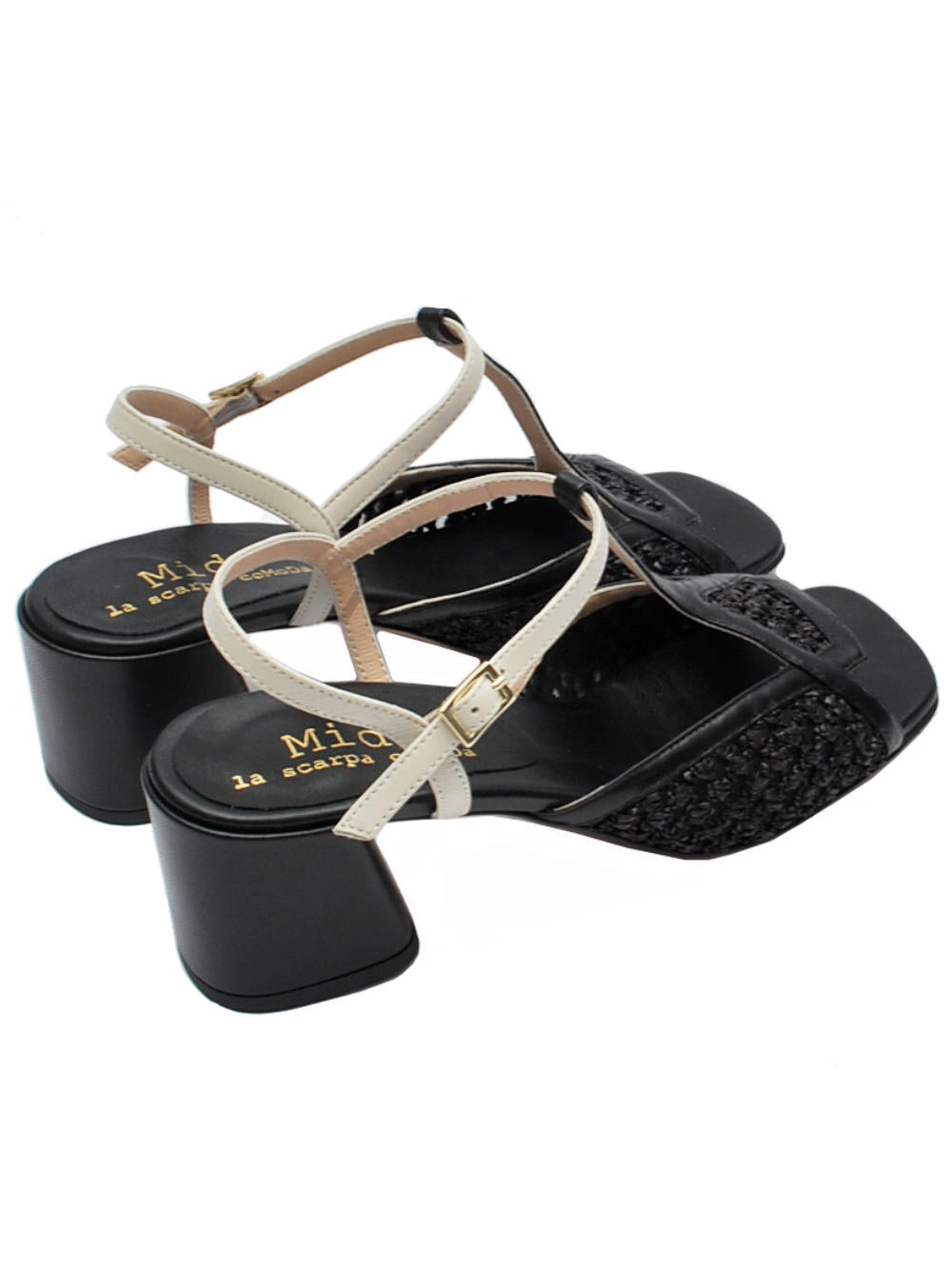 Midare Sandalo 85 Nappa e Rafia Nera | Tacco 5cm | Artigianale Made in Italy Pe25 | Calzature Nucca (Copia)