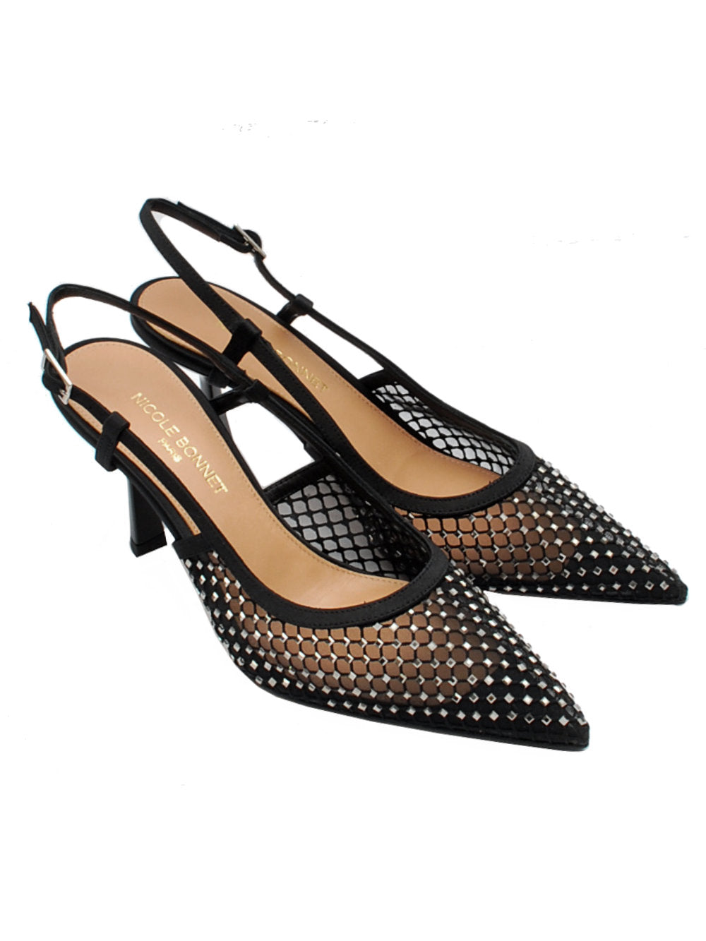 Slingback Donna Nicole Bonnet 2529 Retina Strass Raso Nero Pe25 - Calzature Nucca