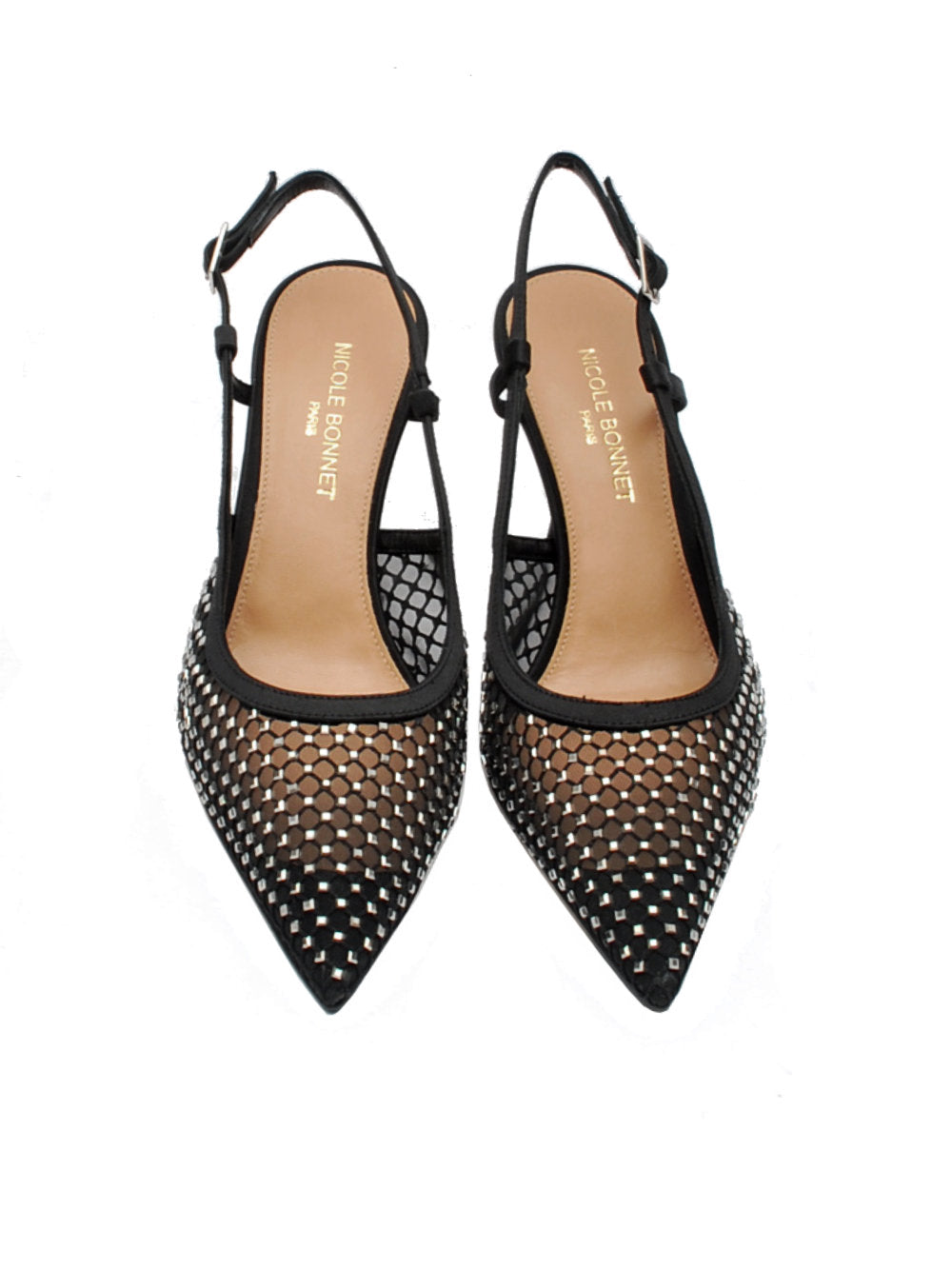 Slingback Donna Nicole Bonnet 2529 Retina Strass Raso Nero Pe25 - Calzature Nucca