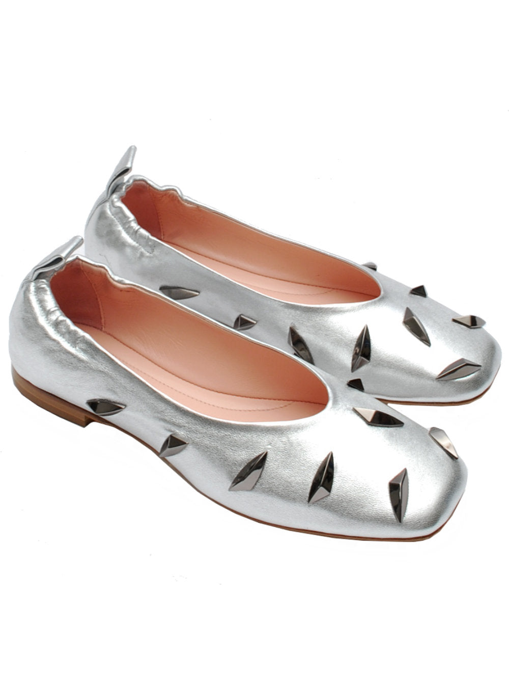 Ballerina Argento Borchiata Oronero NA69 - Comfort Sacchetto Tacco 20 Pe25 - Calzature Nucca