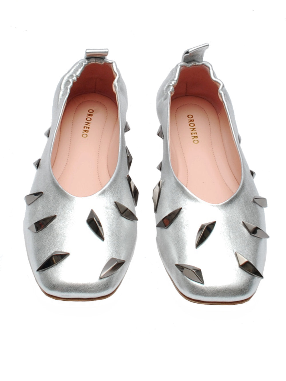 Ballerina Argento Borchiata Oronero NA69 - Comfort Sacchetto Tacco 20 Pe25 - Calzature Nucca