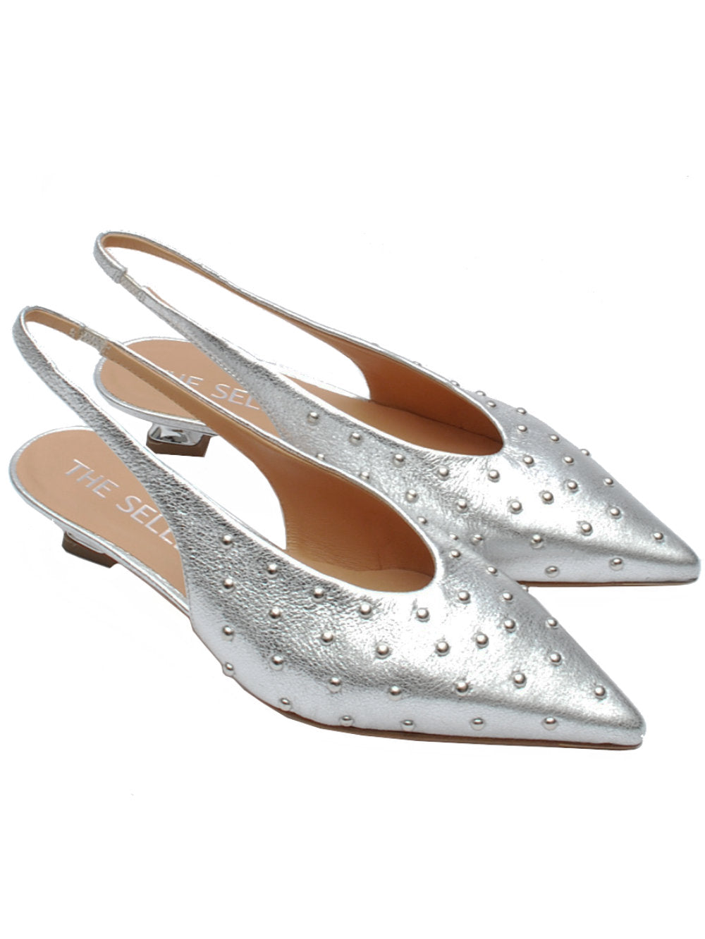 Slingback Donna The Seller SS2001 Shine Argento con Borchie Pe25 - Calzature Nucca
