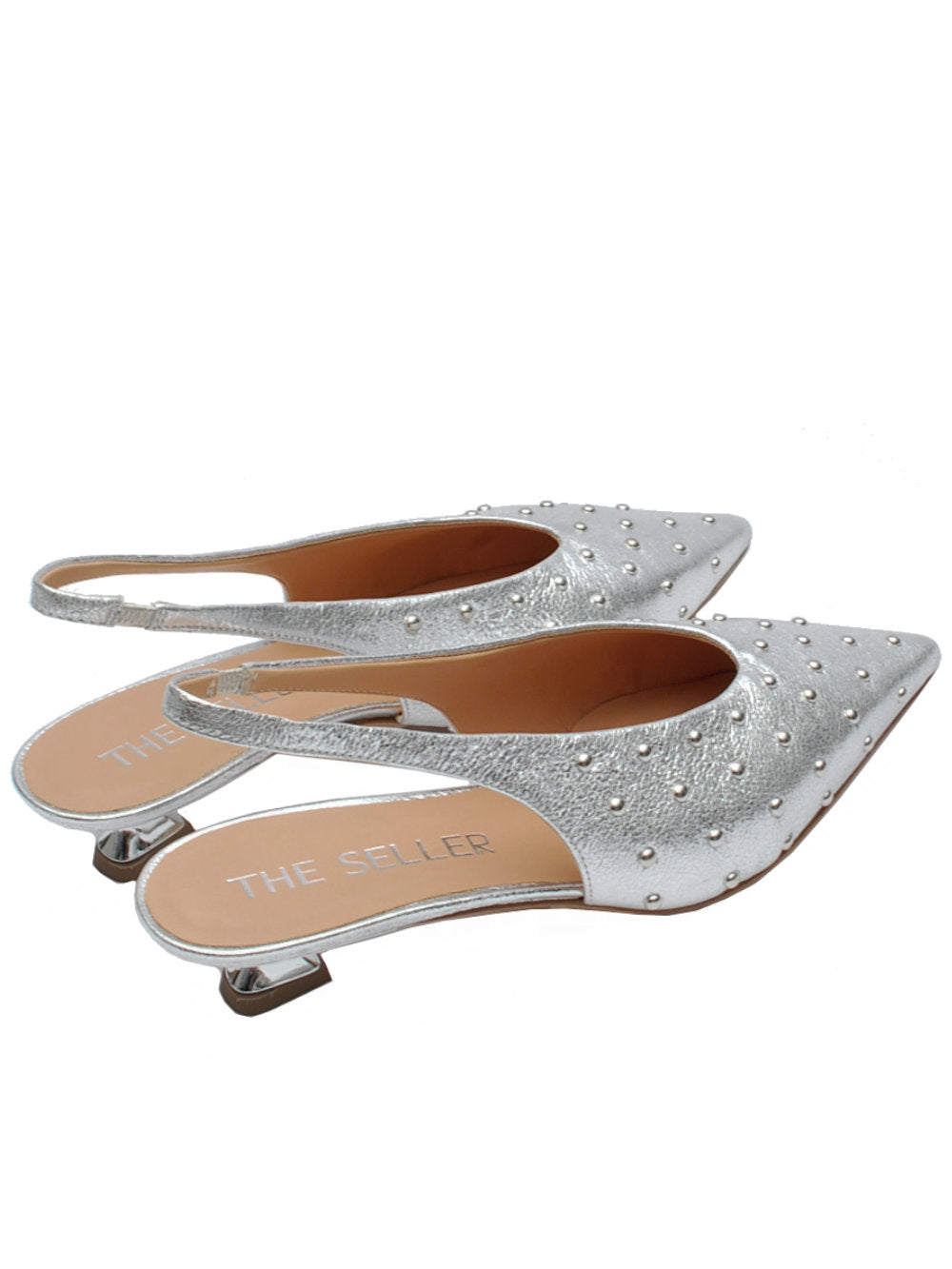Slingback Donna The Seller SS2001 Shine Argento con Borchie Pe25 - Calzature Nucca