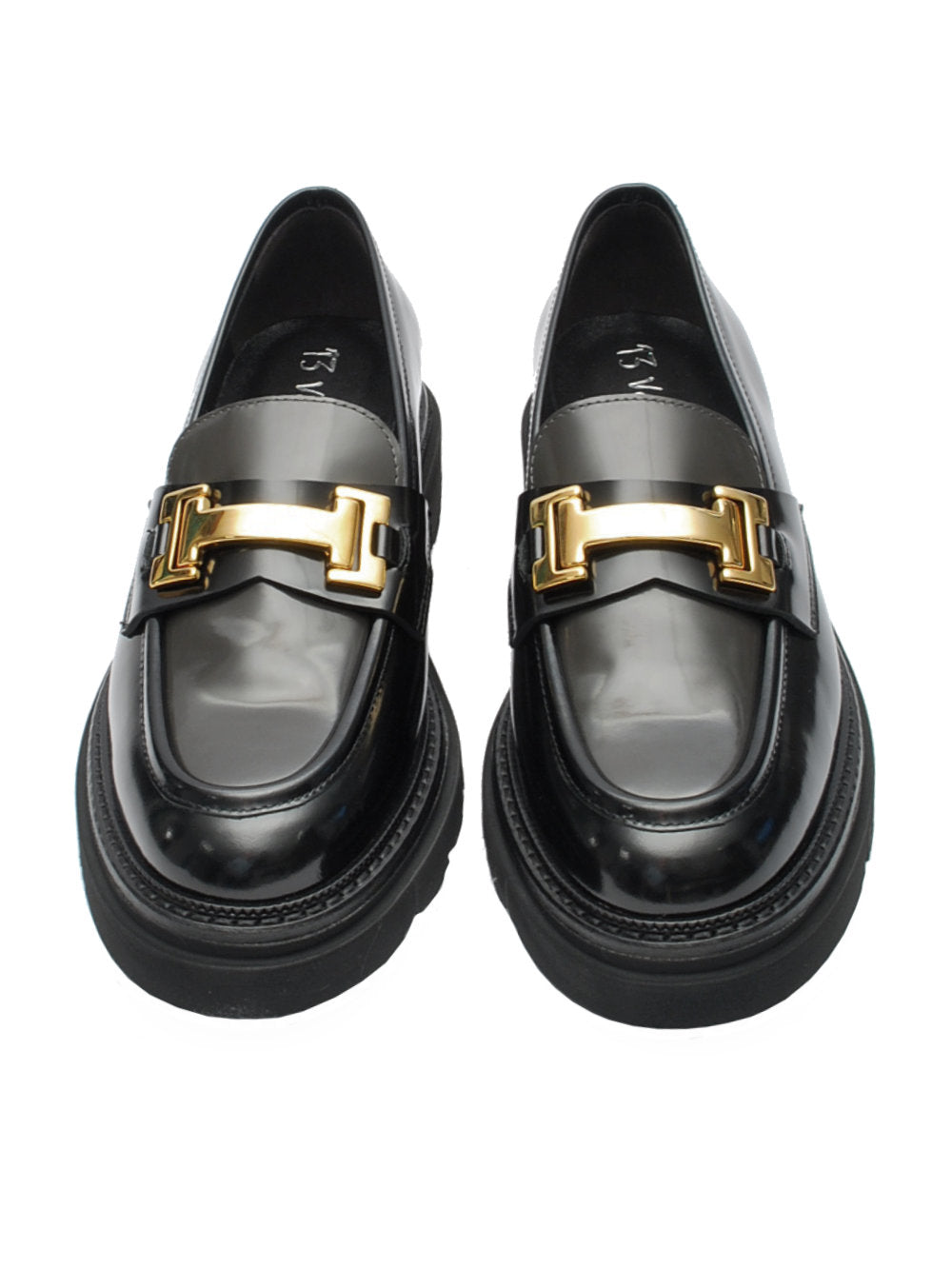 Mocassino Donna 13 Vestreet 413 - Vitello Lucido Nero con Barra Dorata Ai25 - Calzature Nucca