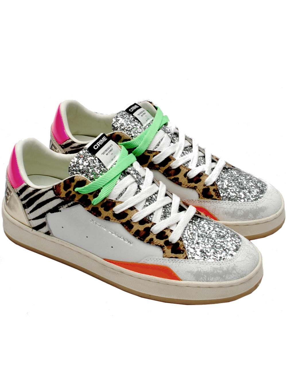 Sneakers Donna Crime London Chelsea Bianco animalier glitter 20200 PE25 - Calzature Nucca - San Bonifacio