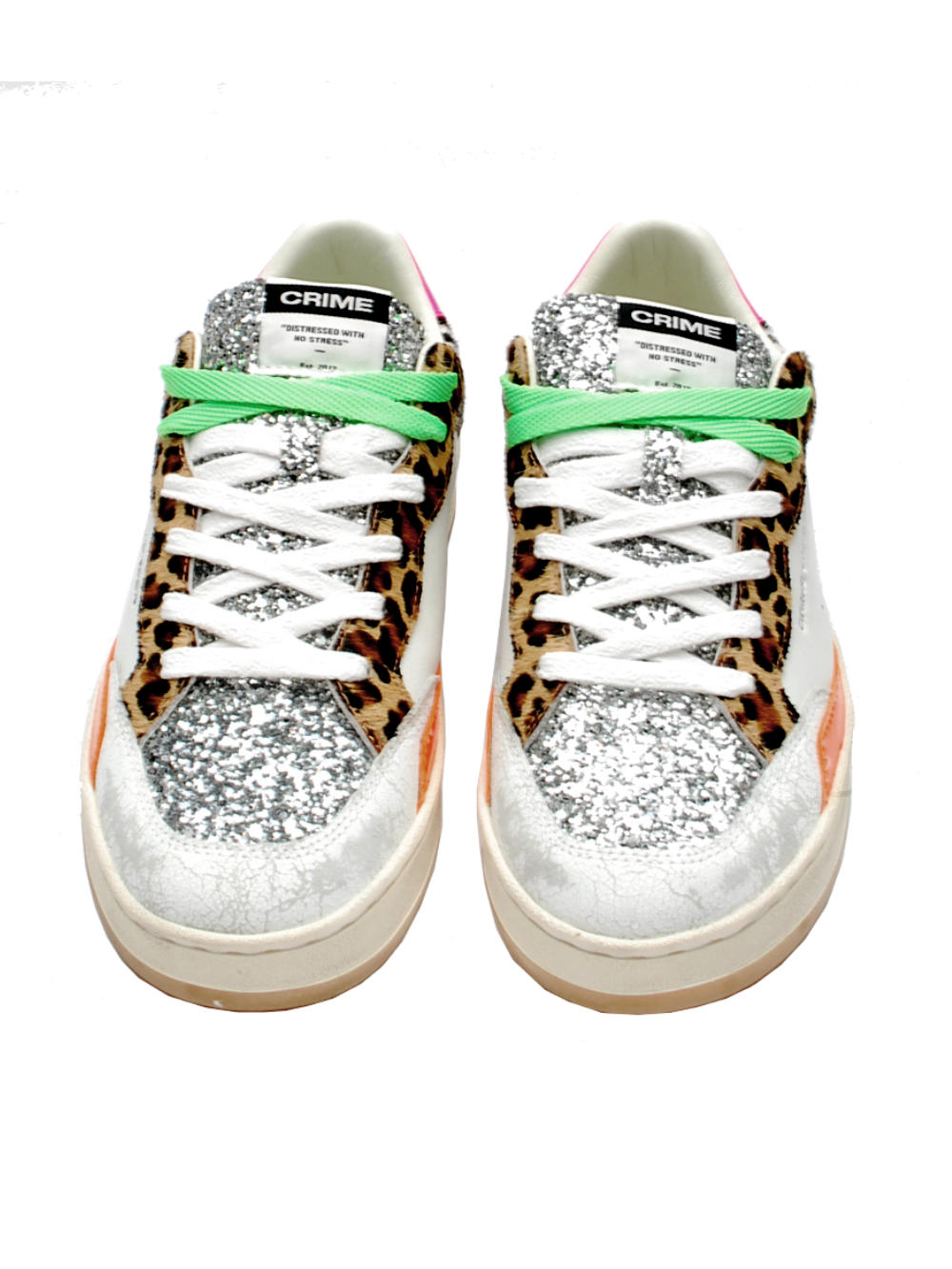 Sneakers Donna Crime London Chelsea Bianco animalier glitter 20200 PE25 - Calzature Nucca - San Bonifacio