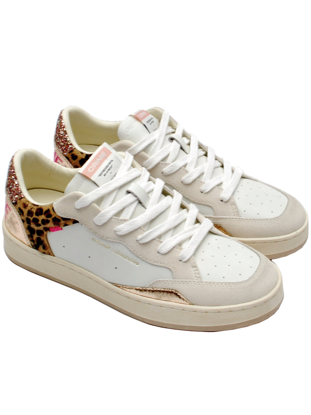 Sneakers Donna Crime London Chelsea Bianco animalier glitter 20201 PE25 - Calzature Nucca - San Bonifacio