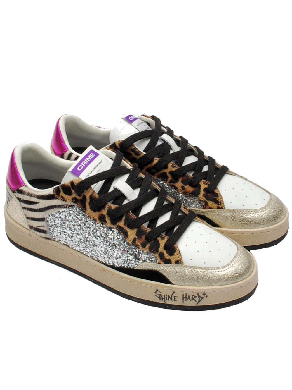 Sneaker Donna Crime London Chelsea 25203 Bianco Oro Cavallino AI25 - Calzature Nucca