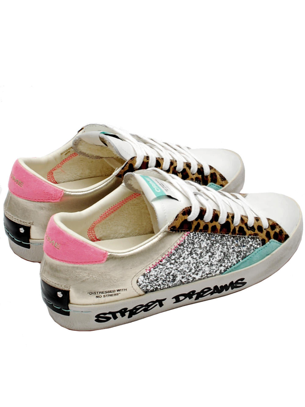 Sneakers Donna Crime London Distressed Bianco animalier glitter 20004 PE25 - Calzature Nucca - San Bonifacio