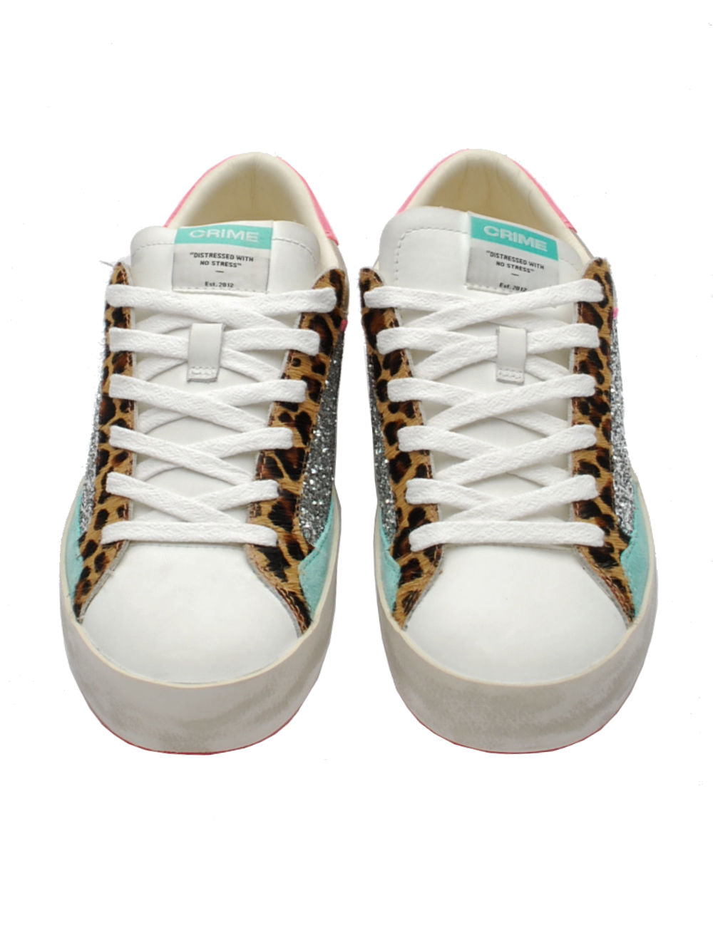 Sneakers Donna Crime London Distressed Bianco animalier glitter 20004 PE25 - Calzature Nucca - San Bonifacio