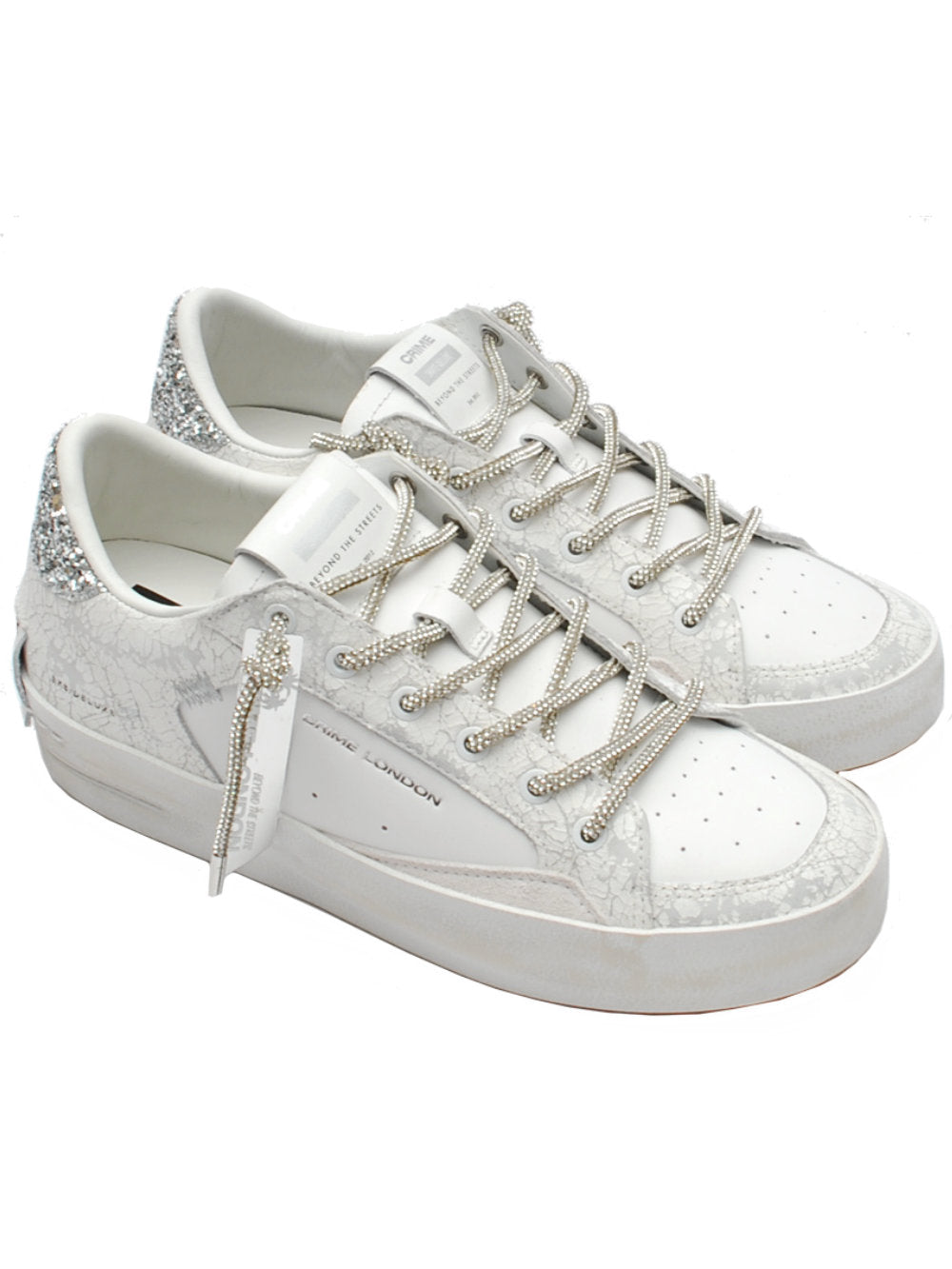 Sneakers Donna Crime London SK8 Deluxe Heel Bianco/Argento Glitter 20132 PE25 - Calzature Nucca