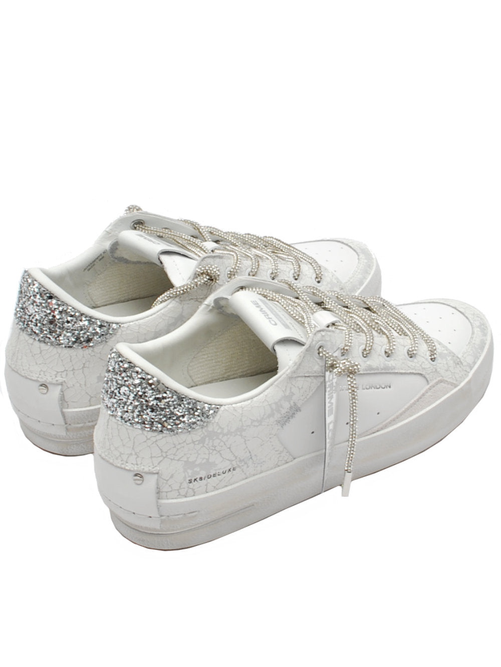 Sneakers Donna Crime London SK8 Deluxe Heel Bianco/Argento Glitter 20132 PE25 - Calzature Nucca